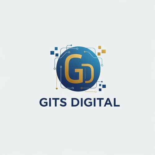 AI Design for "Create a modern, minimal logo using the initials G or GD for GITS Digital. The design should be small, icon-style, clean, and scalable. Use a blue and gold color palette with subtle tech or AI-inspired elements (like pixels, circuits, or gradients). No full company name, just the initials."
