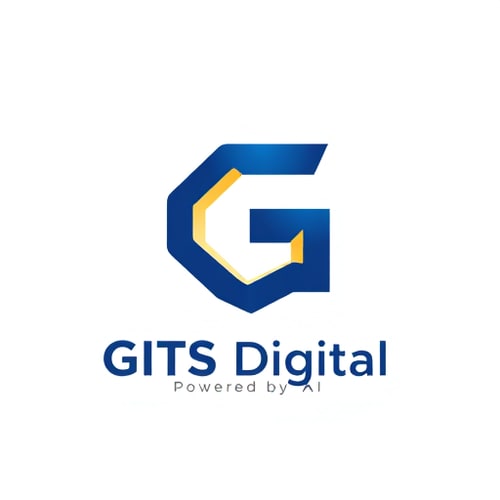 AI Design for "A premium, futuristic, and minimalist logo for a global IT company named GITS Digital (Powered by AI). The logo should feature a stylized ‘G’ or abstract emblem representing AI, digital growth, and technology. Use deep blue (#0A66C2) for trust and technology, and premium gold (#D4AF37) for growth and leadership. Keep the design clean, scalable, and professional, suitable for websites, apps, and print branding. Style: modern, corporate, AI-inspired, with subtle neural network or pixel patterns. Deliver variations: full logo (icon + wordmark), icon-only, and wordmark-only."