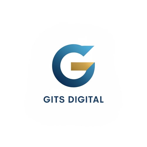 AI Design for "Design a minimal, small logo for GITS Digital. Focus on an abstract “G” symbol that represents technology, AI, and innovation. Use a blue and gold color palette. Keep it clean, modern, and scalable with very little or no text. The design should work well as an app icon, favicon, or profile image."