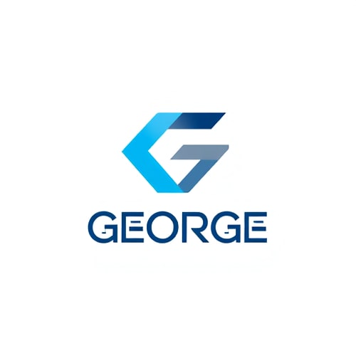 AI Design for Minimalist logo for a fast recruiting payment portal named GEORGE: Abstract geometric shapes representing speed and efficiency, a clean and modern color palette of deep blue and Gray, a strong and legible sans-serif typeface. Design with a tech-forward and professional influence, a clean vector illustration style with subtle gradients, and a white background. Make it creative icon for later G or F. icon was top