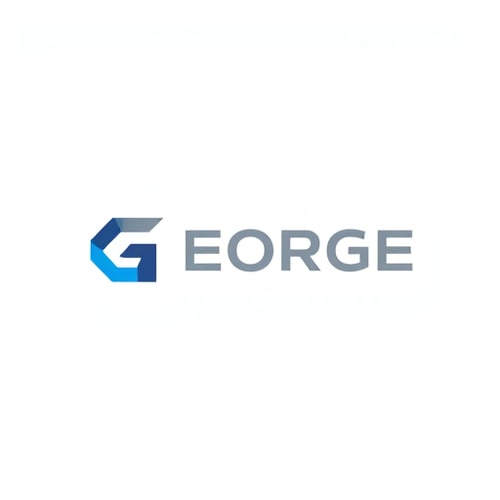 AI Design for Minimalist logo for a fast recruiting payment portal named GEORGE: Abstract geometric shapes representing speed and efficiency, a clean and modern color palette of deep blue and Gray, a strong and legible sans-serif typeface. Design with a tech-forward and professional influence, a clean vector illustration style with subtle gradients, and a white background. Make it creative icon for later G or F.