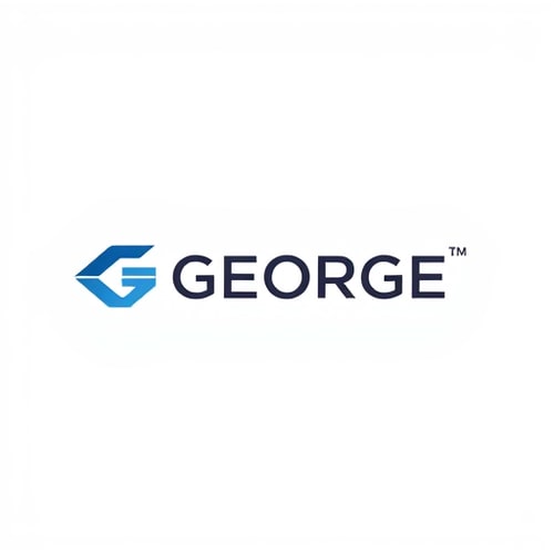 AI Design for Minimalist logo for a fast recruiting payment portal named GEORGE: Abstract geometric shapes representing speed and efficiency, a clean and modern color palette of deep blue and Gray, a strong and legible sans-serif typeface. Design with a tech-forward and professional influence, a clean vector illustration style with subtle gradients, and a white background. Make it creative icon for later G or F.