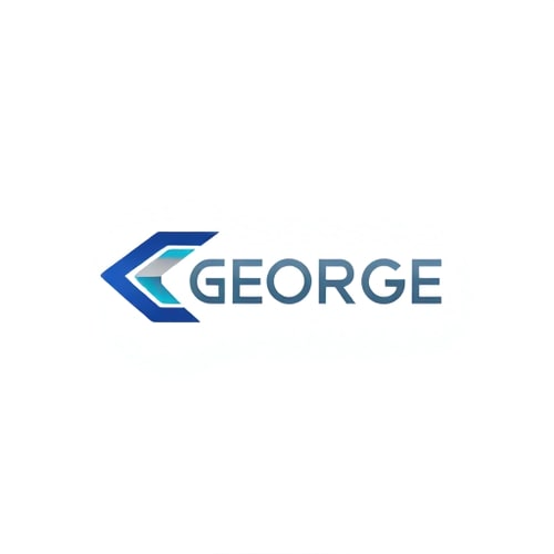 AI Design for Minimalist logo for a fast recruiting payment portal named GEORGE: Abstract geometric shapes representing speed and efficiency, a clean and modern color palette of deep blue and Gray, a strong and legible sans-serif typeface. Design with a tech-forward and professional influence, a clean vector illustration style with subtle gradients, and a white background. Make it creative icon for later G or F.