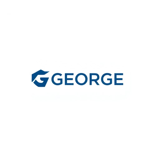 AI Design for Minimalist logo for a fast recruiting payment portal named GEORGE: Abstract geometric shapes representing speed and efficiency, a clean and modern color palette of deep blue and Gray, a strong and legible sans-serif typeface. Design with a tech-forward and professional influence, a clean vector illustration style with subtle gradients, and a white background. icon was top. make it GF Minimal icon