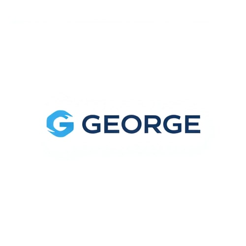 AI Design for Minimalist logo for a fast recruiting payment portal named GEORGE: Abstract geometric shapes representing speed and efficiency, a clean and modern color palette of deep blue and Gray, a strong and legible sans-serif typeface. Design with a tech-forward and professional influence, a clean vector illustration style with subtle gradients, and a white background. Make it creative icon for later G or F.