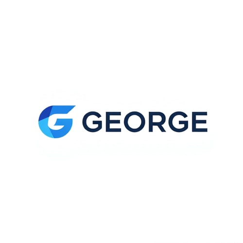 AI Design for Minimalist logo for a fast recruiting payment portal named GEORGE: Abstract geometric shapes representing speed and efficiency, a clean and modern color palette of deep blue and Gray, a strong and legible sans-serif typeface. Design with a tech-forward and professional influence, a clean vector illustration style with subtle gradients, and a white background. Make it creative icon for later G or F.