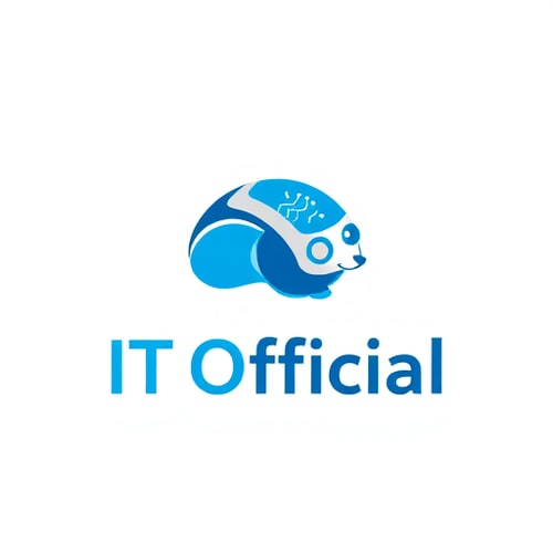 AI Design for Pictorial for a tech support and IT solutions company named "IT Official": A stylized, friendly computer mouse with a subtle circuit board pattern incorporated into its design, symbolizing connectivity and expertise. A clean, modern, and trustworthy blue and white color palette with a touch of light grey for depth. Sans-serif typography that is clean, legible, and professional. Design with a flat design influence and a subtle tech-inspired style direction, incorporating clean lines and geometric shapes. Visual execution details should include a single, scalable icon without excessive gradients or complex textures. A solid white background.