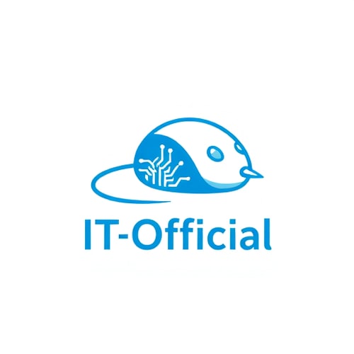 AI Design for Pictorial for a tech support and IT solutions company named "IT Official": A stylized, friendly computer mouse with a subtle circuit board pattern incorporated into its design, symbolizing connectivity and expertise. A clean, modern, and trustworthy blue and white color palette with a touch of light grey for depth. Sans-serif typography that is clean, legible, and professional. Design with a flat design influence and a subtle tech-inspired style direction, incorporating clean lines and geometric shapes. Visual execution details should include a single, scalable icon without excessive gradients or complex textures. A solid white background.