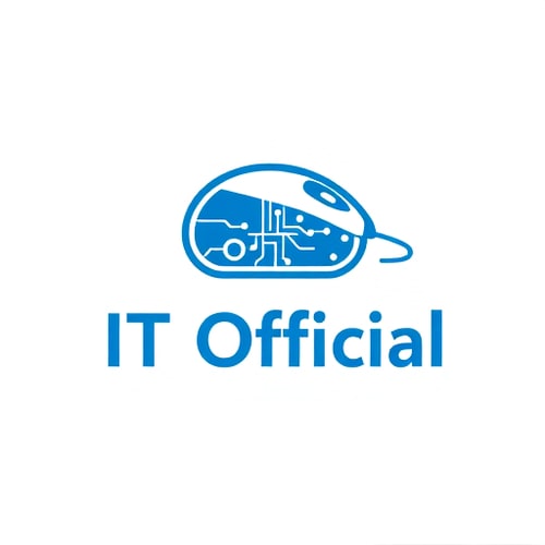 AI Design for Pictorial for a tech support and IT solutions company named "IT Official": A stylized, friendly computer mouse with a subtle circuit board pattern incorporated into its design, symbolizing connectivity and expertise. A clean, modern, and trustworthy blue and white color palette with a touch of light grey for depth. Sans-serif typography that is clean, legible, and professional. Design with a flat design influence and a subtle tech-inspired style direction, incorporating clean lines and geometric shapes. Visual execution details should include a single, scalable icon without excessive gradients or complex textures. A solid white background.
