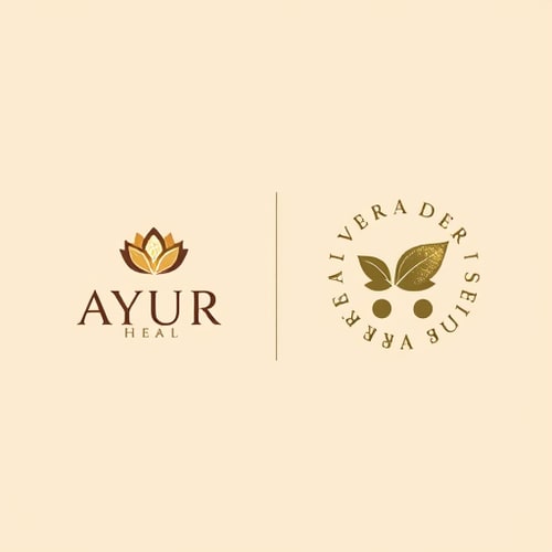 AI Design for Minimalist letterform for a premium Ayurvedic wellness brand named "AYUR HEAL": a subtle integration of a leaf or sprout element within the typography, Brown and Beige color palette, elegant serif typography. Design with a modern Ayurvedic influence and a clean, sophisticated style direction, featuring precise linework and soft gradients, on a textured beige background. Minimalist pictorial for a premium Ayurvedic healing brand named "AYUR HEAL": a stylized depiction of a lotus flower with subtle herbal leaf accents, Brown and Beige color palette, sans-serif typography with rounded edges. Design with a natural and serene influence and a minimalist art direction, showcasing smooth curves and balanced composition, on a solid beige background. Emblem for a premium Ayurvedic product line named "AYUR HEAL": a circular badge incorporating traditional Ayurvedic motifs like the Om symbol and abstract herbal patterns, Brown and Beige color palette, classic calligraphic typography. Design with a heritage and authenticity influence and a vintage yet premium style direction, emphasizing intricate detailing and a balanced layout, on a subtle linen-textured beige background. Letterform for a premium wellness service named "AYUR HEAL": interlocking elegant serif letters with a subtle golden shimmer effect in the brown accents, Brown and Beige color palette, refined and luxurious serif typography. Design with a contemporary luxury and holistic healing influence and a sophisticated, understated style direction, employing clean lines and subtle depth, on a smooth, matte beige background. Pictorial for a premium natural remedy brand named "AYUR HEAL": a simplified, abstract representation of flowing water combined with a delicate leaf, Brown and Beige color palette, modern and clean sans-serif typography. Design with a purity and natural flow influence and a contemporary minimalist style direction, focusing on fluid shapes and balanced negative space, on a soft gradient beige background.