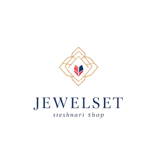 AI Design for Minimalist for a jewelry and stationery shop named "JEWELSET steshnari SHOP": Elegant interlocking geometric shapes representing precious stones and writing tools, subtle gradient of rose gold and deep navy, delicate and sophisticated sans-serif font. Design with a modern luxury aesthetic, clean lines and negative space, on a white background.