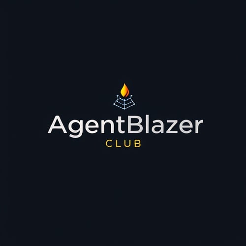 AI Design for Design a modern and professional logo emblem for 'The AgentBlazer Club'. The design should be a minimalist, geometric symbol that intelligently combines a flame or spark (for 'Blazer') with a circuit path or network node (for the tech 'Agent' aspect). Use a clean, sans-serif font if including the name. The color palette should be sophisticated: consider charcoal grey, deep navy, or black with a single accent color like metallic silver, gold, or electric blue. The overall vibe must be cutting-edge, competent, and exclusive. Ensure it is scalable and looks effective in a single color.