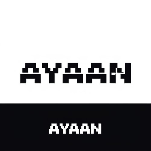 AI Design for Pixel Cut TypographyLetters ke andar chhote-chhote square pixel cuts ho, jaise "AYAAN" me A ke andar ek pixel break.Ye modern bhi lagega aur digital bhi.
