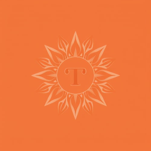 AI Design for Graphic: An abstract, circular pattern that suggests both the sun and a mandalic design. The pattern is created with fine, detailed lines that resemble the textures etched into clay. A small, stylized letter "T" could be subtly worked into the center. Color Palette: A warm, sun-baked palette of terracotta orange, paired with a dusty rose and a hint of warm cream. Font: A simple, elegant serif font, like Lora or Playfair Display, to complement the classic, artistic nature of the graphic.