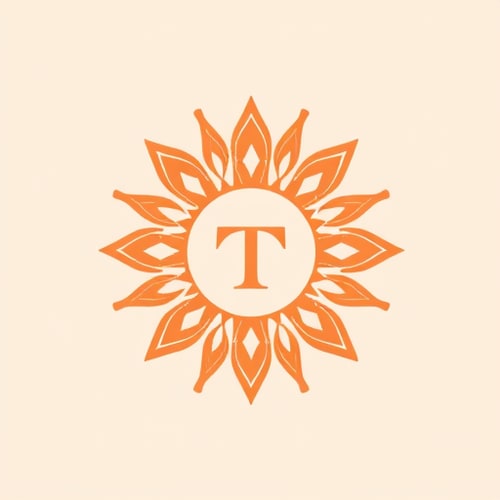 AI Design for Graphic: An abstract, circular pattern that suggests both the sun and a mandalic design. The pattern is created with fine, detailed lines that resemble the textures etched into clay. A small, stylized letter "T" could be subtly worked into the center. Color Palette: A warm, sun-baked palette of terracotta orange, paired with a dusty rose and a hint of warm cream. Font: A simple, elegant serif font, like Lora or Playfair Display, to complement the classic, artistic nature of the graphic.