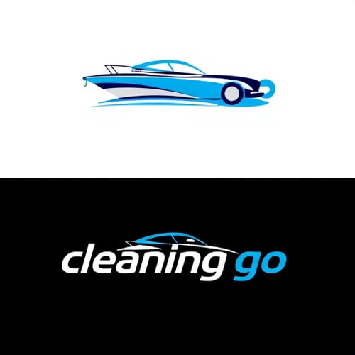 AI Design for The name of the company is " cleaning go" and it is cleaning service for boats and cars.I would like to have a photo of a boat and a car and below to be the title.The colors i would like to have is maybe white,blue,black 