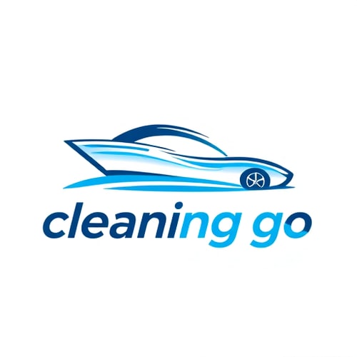 AI Design for The name of the company is " cleaning go" and it is cleaning service for boats and cars.I would like to have a photo of a boat and a car and below to be the title.The colors i would like to have is maybe white,blue,black 