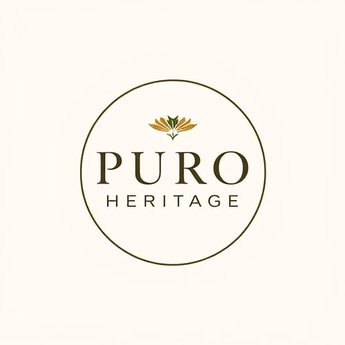 AI Design for PURO HERITAGE is a premium fashion label dedicated to 100%linen apparel — shirts, co-ord sets, and bottoms crafted for both men and women.Rooted in the values of heritage, craftsmanship, and sustainability, the brand seeksto blend timeless cultural narratives with contemporary silhouettes. Drawinginspiration from the craftsmanship of 100Capri and the cultural storytelling ofFabIndia and Jaypore, PURO HERITAGE embodies luxury and authenticity whilechampioning eco-conscious fashion. according to this explanation please make logo