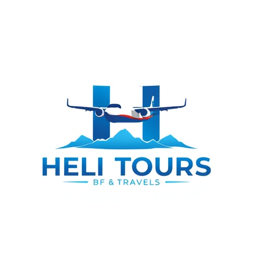 AI Design for make tour and travel logo for Heli Tours & Travels which name start with "H" use aeroplane in middle of H and in vertical position