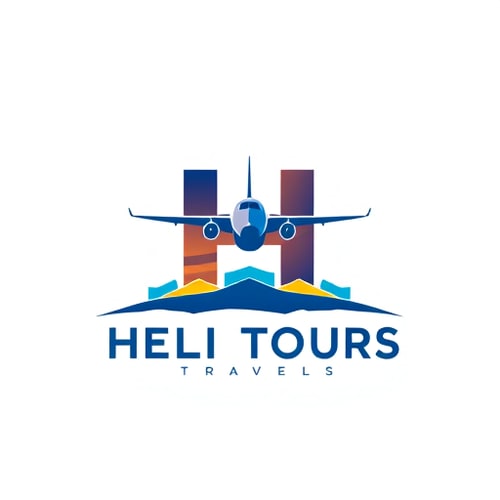 AI Design for make tour and travel logo for Heli Tours & Travels which name start with "H" use aeroplane in middle of H and in vertical position
