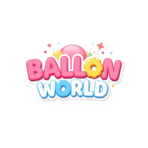 AI Design for BALLON WORLD — Whimsical illustration, pastel colors with pops of vibrant red and yellow, soft diffused light, playful cartoon style, 3D render with smooth textures, white seamless background.