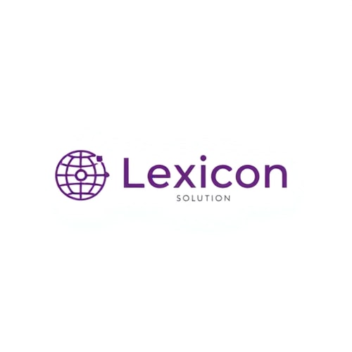 AI Design for Minimal modern logo redesign for "Lexicon Solution". Clean geometric sans-serif typography, flat design. Use Odoo purple (#714B67) as primary color with subtle neutral grey/white. Remove the old globe icon and replace it with a minimal circular tech-inspired symbol (network node, digital world, or abstract globe). The word "Lexicon" bold, "Solution" thin uppercase beneath. Modern, corporate, luxury but minimal style. Trending 2025 startup branding aesthetic.