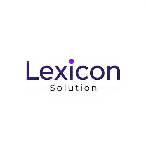 AI Design for Modern text-based logo design for "Lexicon Solution". Minimal and creative typography, clean sans-serif fonts. Experiment with bold and light contrasts. Use Odoo purple (#714B67) as the main accent color. Try creative variations where the "O" becomes a circle or digital node, or the dot on the "i" becomes a tech-inspired accent. Keep "Solution" in smaller, thin uppercase below. Trending, luxury corporate style, flat and minimal.