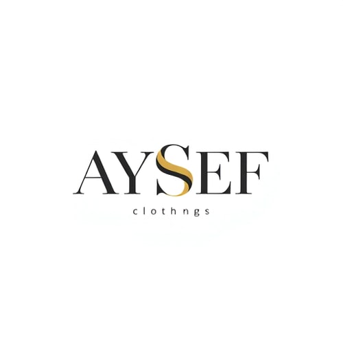 AI Design for Letterform logo for a modern and chic clothing brand named "AYSEF": Abstracted, flowing "AYSEF" initial monogram, incorporating subtle nods to fabric textures or thread, predominantly in a sophisticated monochromatic palette of deep charcoal and muted gold, with a refined sans-serif typography for accompanying brand name text if needed. Design with a minimalist and elegant influence, drawing inspiration from haute couture aesthetics, with precise geometric lines and a sense of understated luxury, featuring a clean, professional, and subtly artistic visual execution on a white or very light grey background.