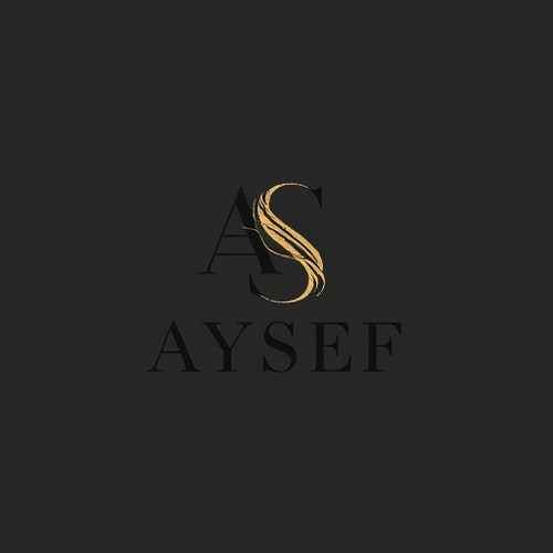 AI Design for Letterform logo for a modern and chic clothing brand named "AYSEF": Abstracted, flowing "AYSEF" initial monogram, incorporating subtle nods to fabric textures or thread, predominantly in a sophisticated monochromatic palette of deep charcoal and muted gold. Design with a minimalist and elegant influence, drawing inspiration professional, and subtly artistic visual execution