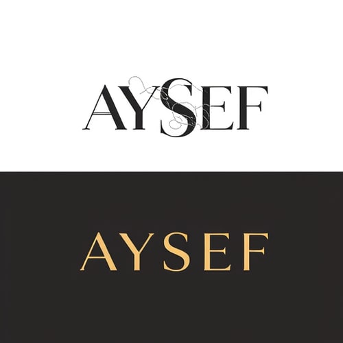 AI Design for Letterform logo for a modern and chic clothing brand named "AYSEF": Abstracted, flowing "AYSEF" initial monogram, incorporating subtle nods to fabric textures or thread, predominantly in a sophisticated monochromatic palette of deep charcoal and muted gold. Design with a minimalist and elegant influence, drawing inspiration professional, and subtly artistic visual execution