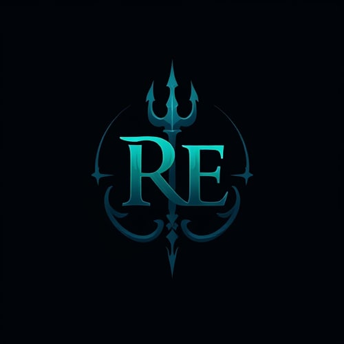 AI Design for design a logo for RE With Trident in dark shade