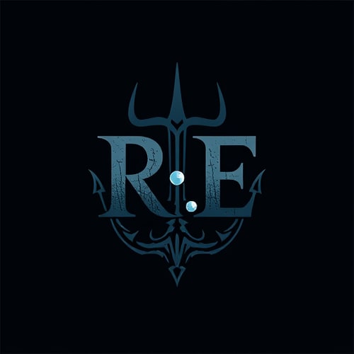 AI Design for design a logo for R.E With Trident in dark shade