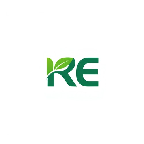 AI Design for Letterform for a renewable energy company named "RE": Abstract representation of a leaf or a sun forming the letters "RE", modern sans-serif with a slight curve. Design inspired by nature and technology, clean lines with subtle gradients, white background.
