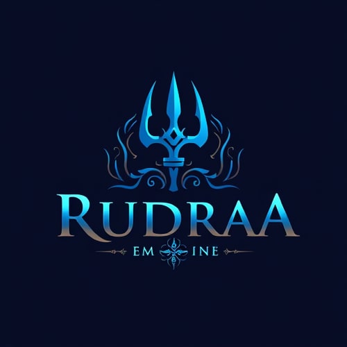 AI Design for design a logo for Rudraa Empire With Trident in blue shade