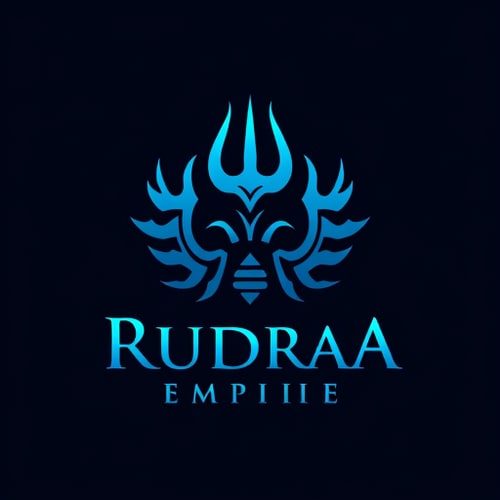 AI Design for design a logo for Rudraa Empire With Trident in blue shade