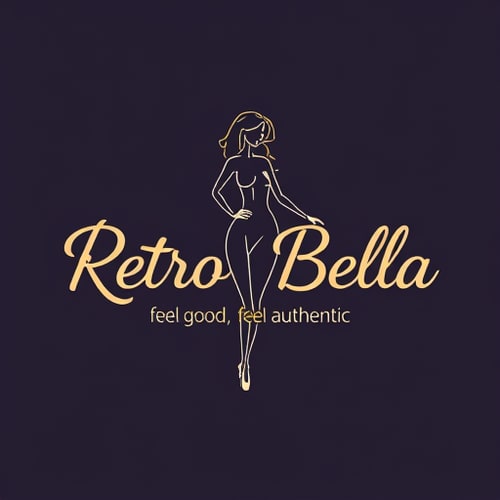 AI Design for Make a logo for my website for affiliate marketing named "Retro Bella" and with the tagline "feel good, feel authentic" with a women body created with lines. Please make it look stylish and attractive in light colours