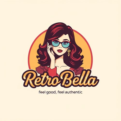 AI Design for Make a logo for my website for affiliate marketing named "Retro Bella" and with the tagline "feel good, feel authentic" with a stylish girl