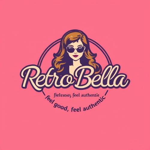 AI Design for Make a logo for my website for affiliate marketing named "Retro Bella" and with the tagline "feel good, feel authentic" with a stylish girl
