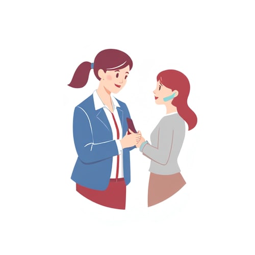 AI Design for Customer service agent assisting a customer — Empathetic and helpful interaction, Warm and inviting, soft and friendly, Minimalist illustration, Clean lines and smooth gradients, White background