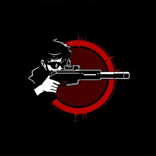 AI Design for Design logo for youtube The pupil looks through the scope of a sniper rifle.