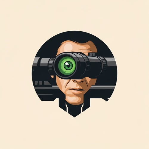 AI Design for Design logo for youtube The pupil looks through the scope of a sniper rifle.