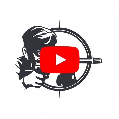 AI Design for Design logo for youtube The pupil looks through the scope of a sniper rifle.