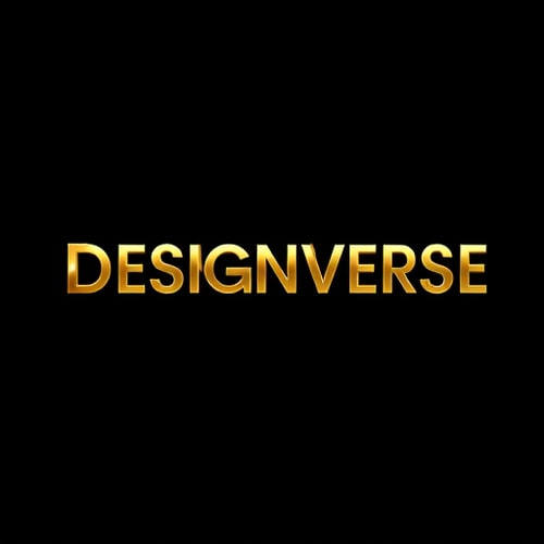 AI Design for Create an elegant 3D logo for Designverse with luxury aesthetics. Use golden metallic gradients, embossed lettering, and a deep black background. Add subtle reflections and shadows to give a premium, high-end feel."