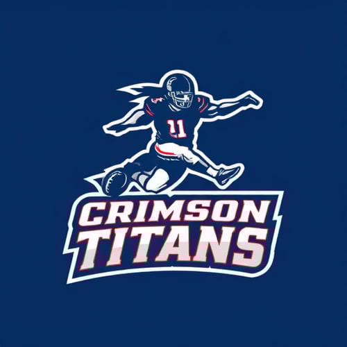 AI Design for Design a logo for football jersey. The logo should be made with a football player (not Rugby)) kicking the football, and The name of the team should be typed in a stylish bold font on the Bottom of the player. The name of the team is "Crimson Titans". The color of the logo will be Nav blue or Off-White.