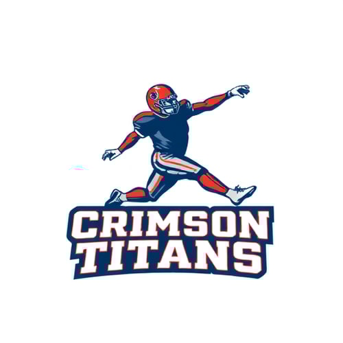 AI Design for Design a logo for football jersey. The logo should be made with a football player kicking the football, and The name of the team should be typed in a stylish bold font on the Bottom of the player. The name of the team is "Crimson Titans". The color of the logo will be Nav blue or Off-White.