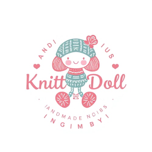 AI Design for design a whimsical logo for a handmade knitted doll business. Add a surprising element 
