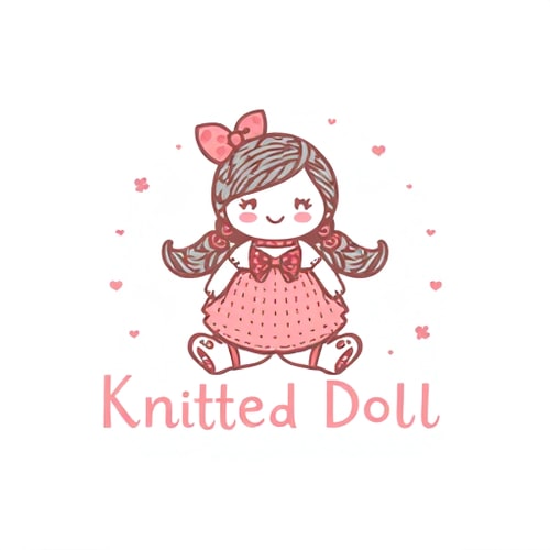 AI Design for design a whimsical logo for a handmade knitted doll business. Add a surprising element 