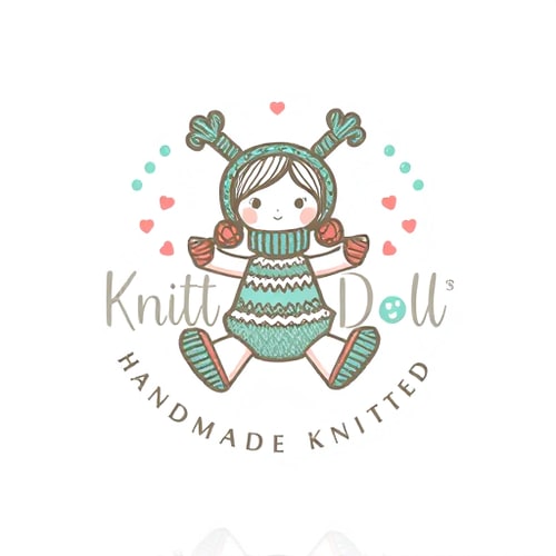 AI Design for design a whimsical logo for a handmade knitted doll business. Add a surprising element 