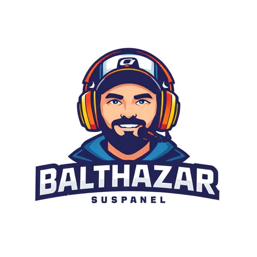 AI Design for "Banner for a gaming YouTube channel featuring a guy, wearing a cap and headphones with a microphone, named BalthazarPlays."