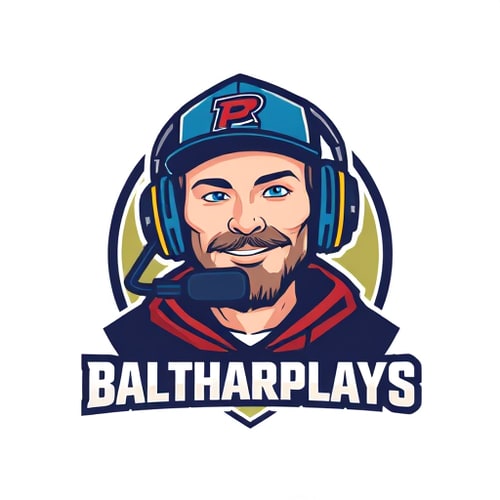 AI Design for "Banner for a gaming YouTube channel featuring a guy, wearing a cap and headphones with a microphone, named BalthazarPlays."